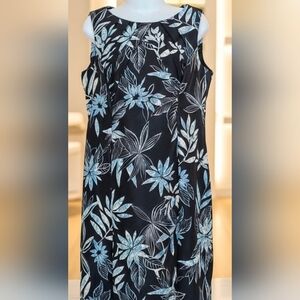 561. Dressbarn Blue Floral Sleeveless Sheath Dress with Pleated Neck - Size 12